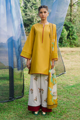Solaris, a mustard raw silk 3-piece suit by Jahaan