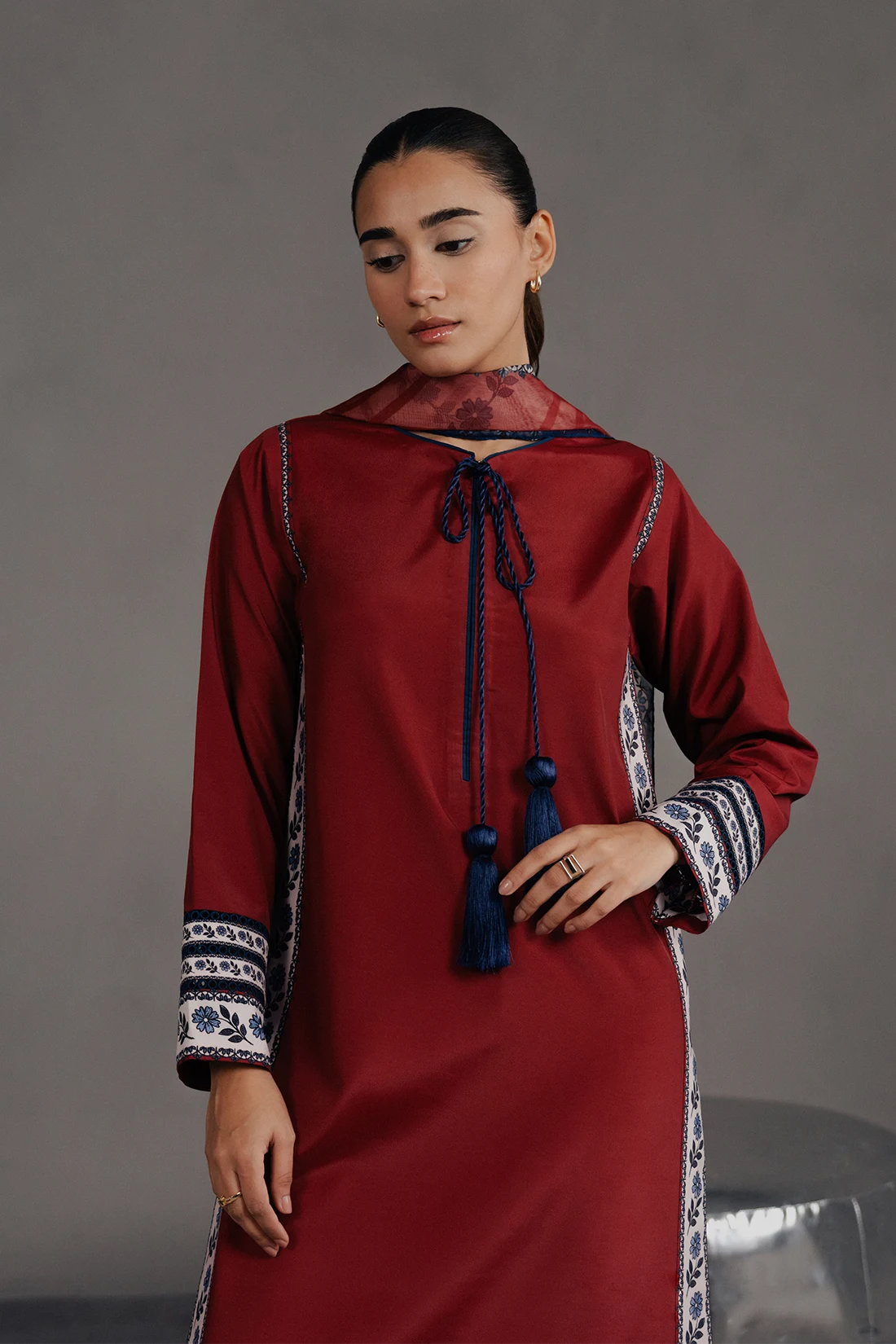 Aurora — Maroon Premium Soft Crepe 3 Piece Suit by Jahaan, view 3