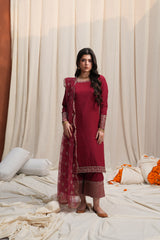Gulaab, a red raw silk 3-piece suit by Jahaan