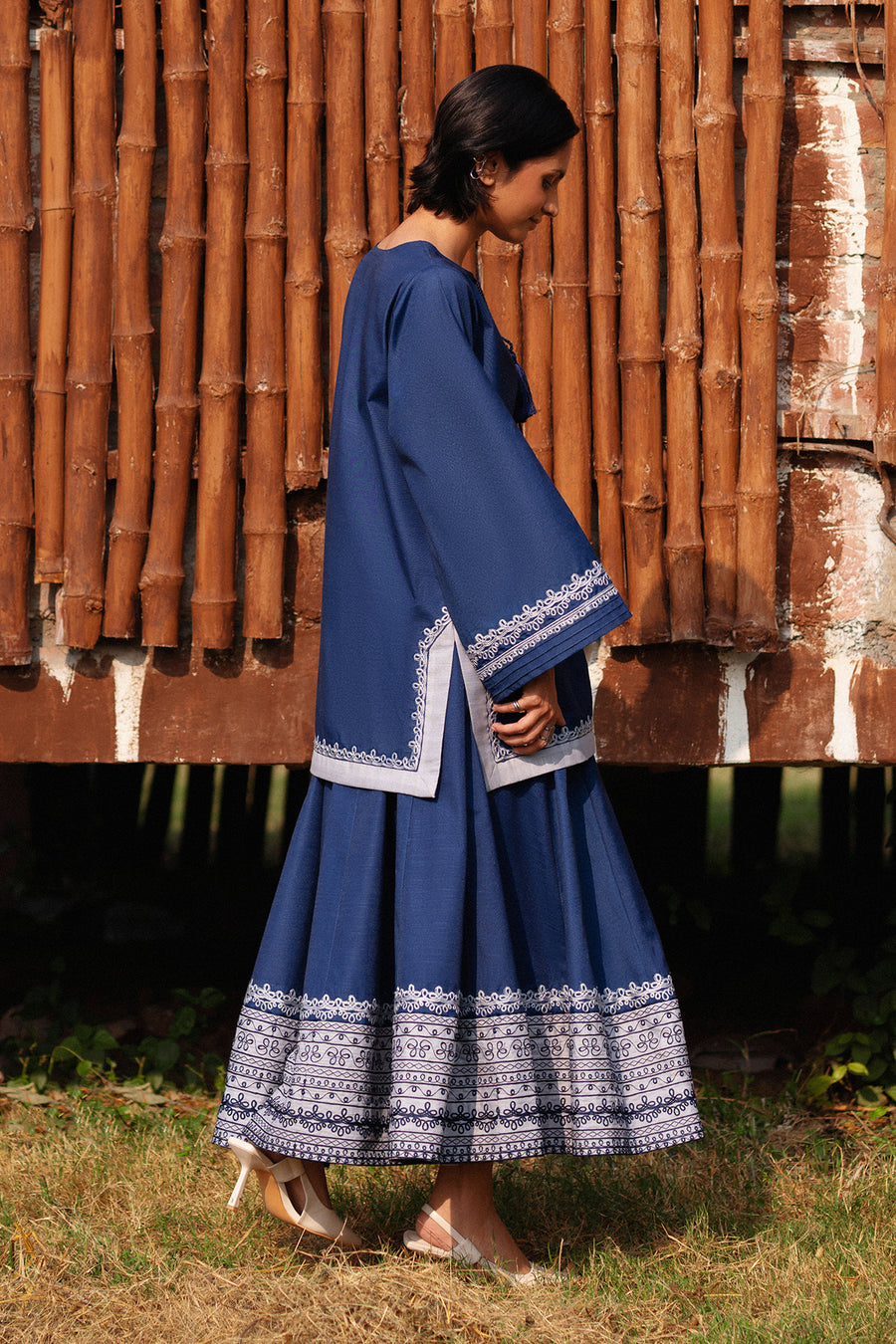Ignite blue slub cotton skirt set by Jahaan, photo 2 of 9