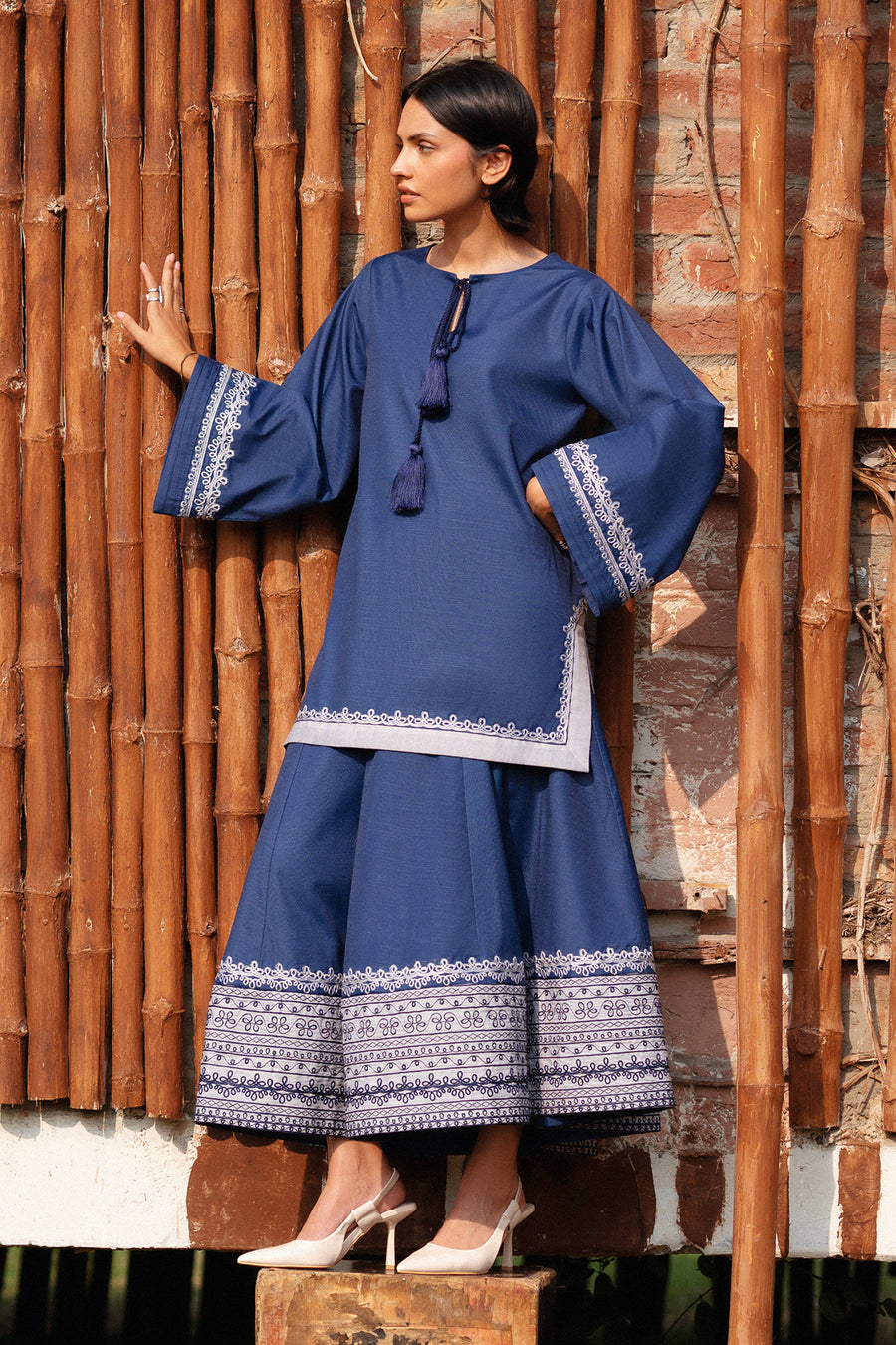 Ignite, a blue slub cotton skirt set by Jahaan