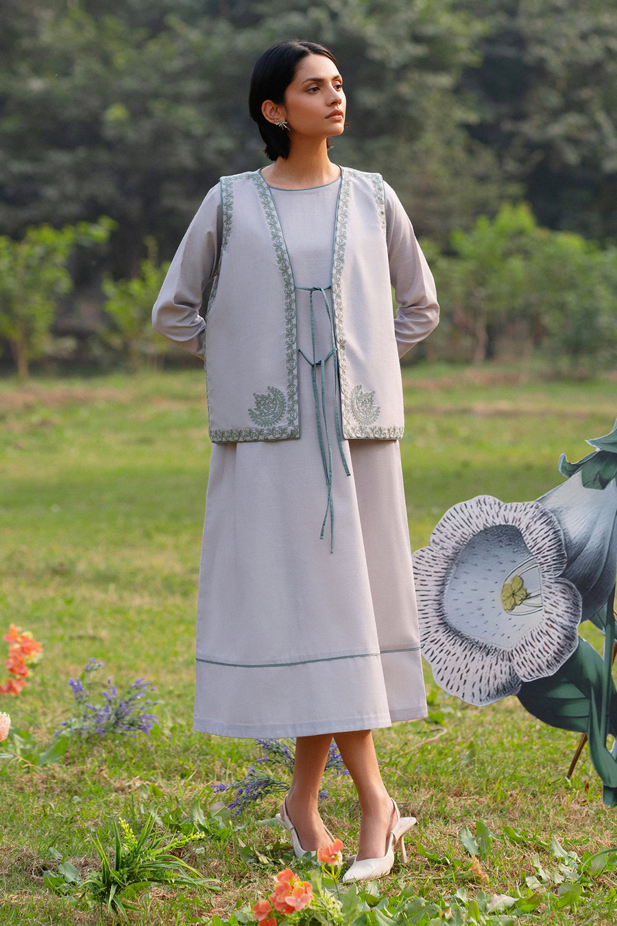 Wisp, a pearl grey slub cotton dress by Jahaan