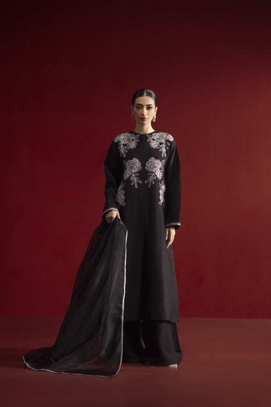Sable, a black raw silk 3-piece suit by Jahaan