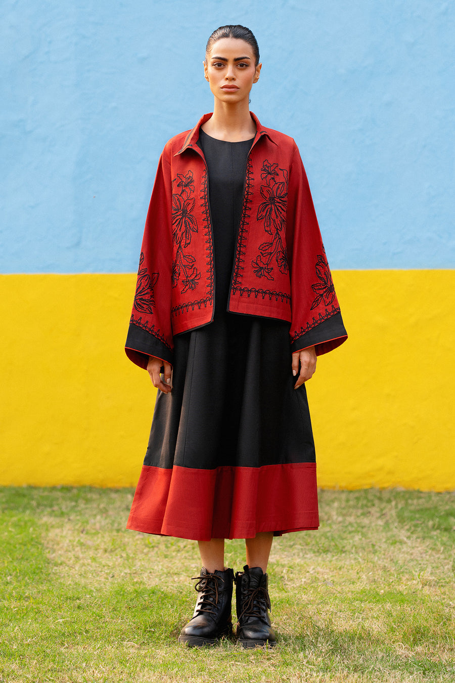 Vortex, a black/rust slub cotton dress by Jahaan
