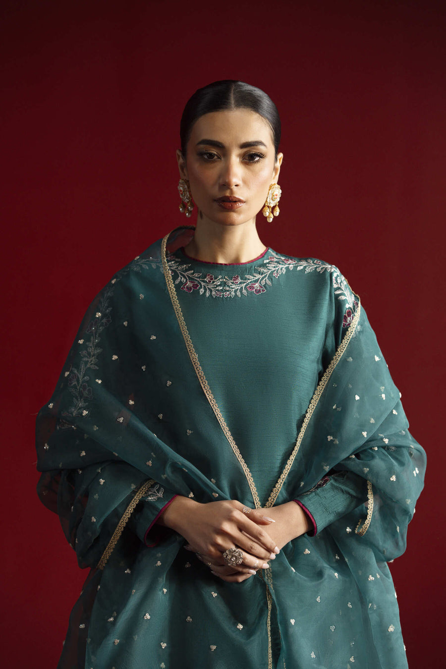 Clover, a teal raw silk 3-piece suit by Jahaan