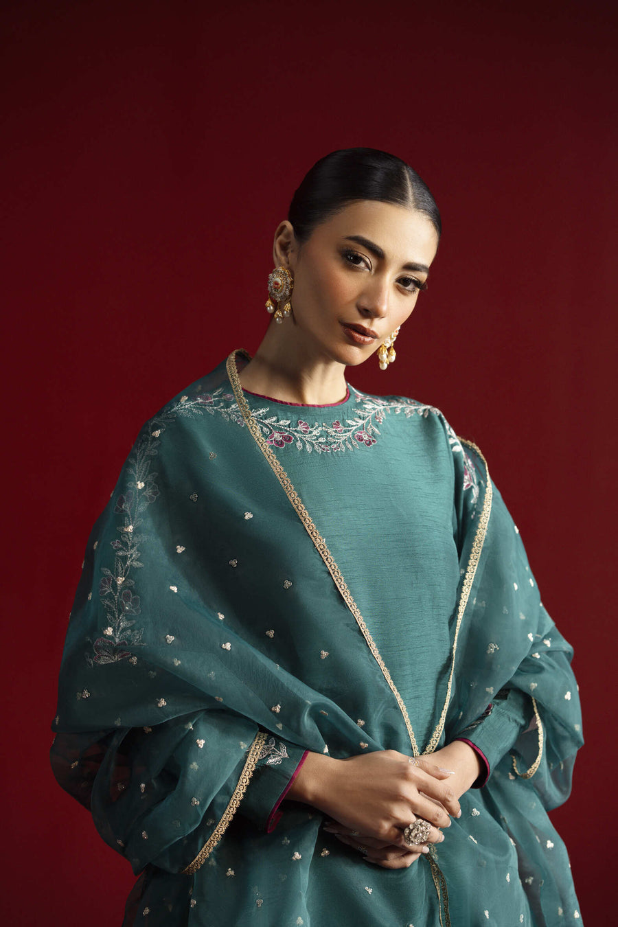 Clover teal raw silk 3-piece suit by Jahaan, photo 2 of 6