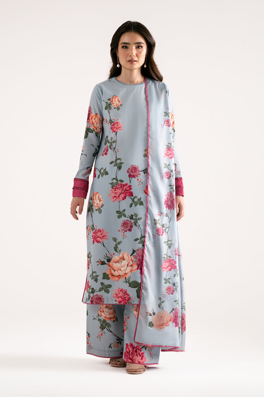 Etoilee, a sky blue silk lawn 3-piece suit by Jahaan