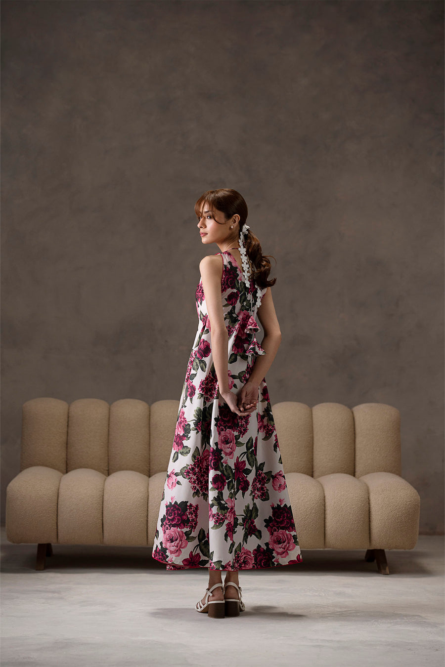 Cinder sleeveless white & pink silk lawn dress by Jahaan, photo 2 of 4
