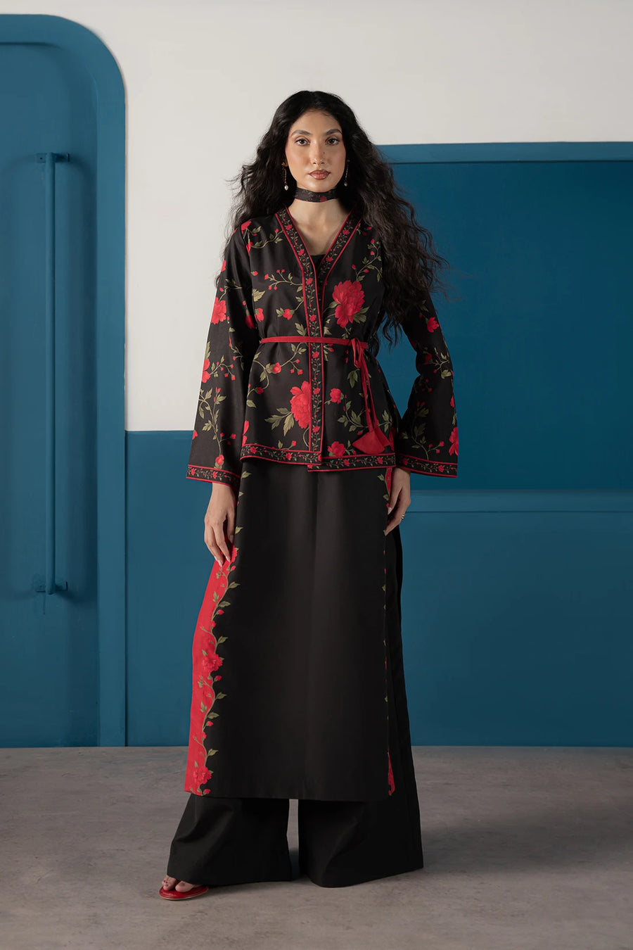 Amoura, a black silk lawn 3-piece suit by Jahaan
