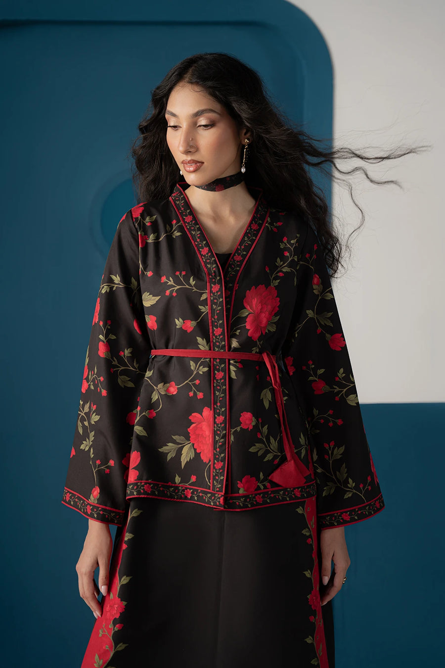 Amoura black silk lawn 3-piece suit by Jahaan, photo 2 of 7