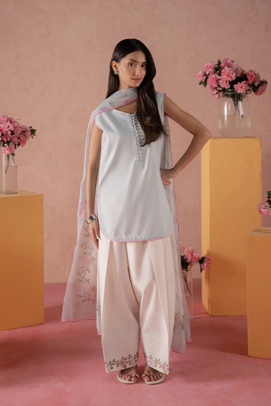 Caelis, an ice blue & ivory crepe 3-piece suit by Jahaan