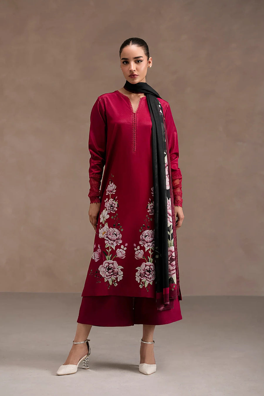 Calista, a hot pink silk lawn 3-piece suit by Jahaan