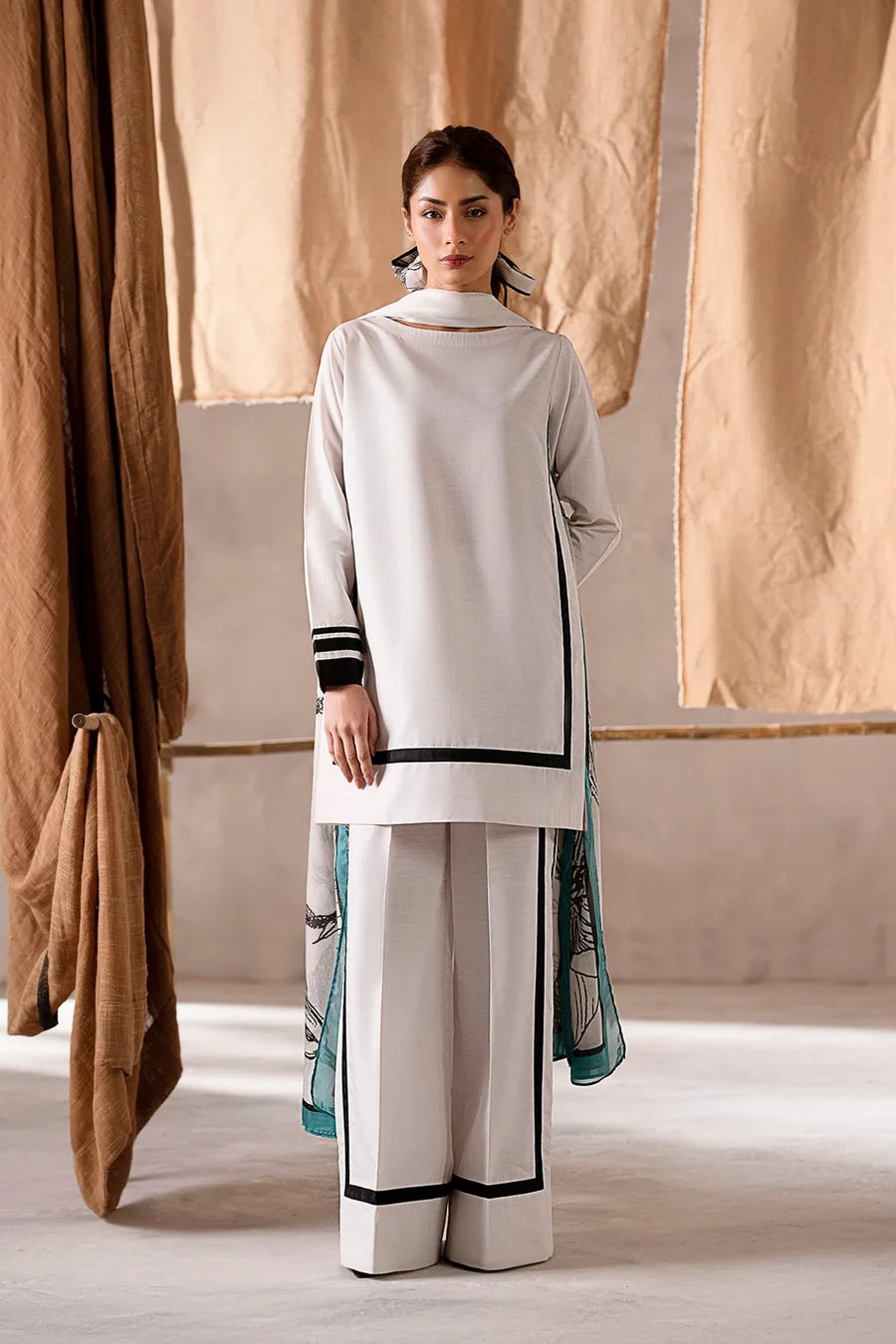 Fawn, a white silk lawn 3-piece suit by Jahaan