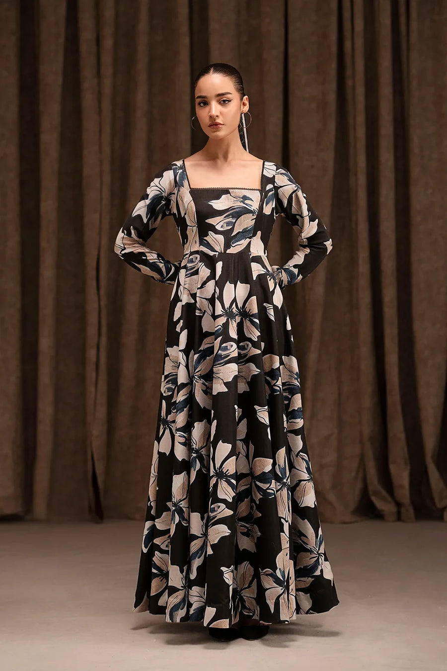 Fleuris, a black silk lawn dress by Jahaan