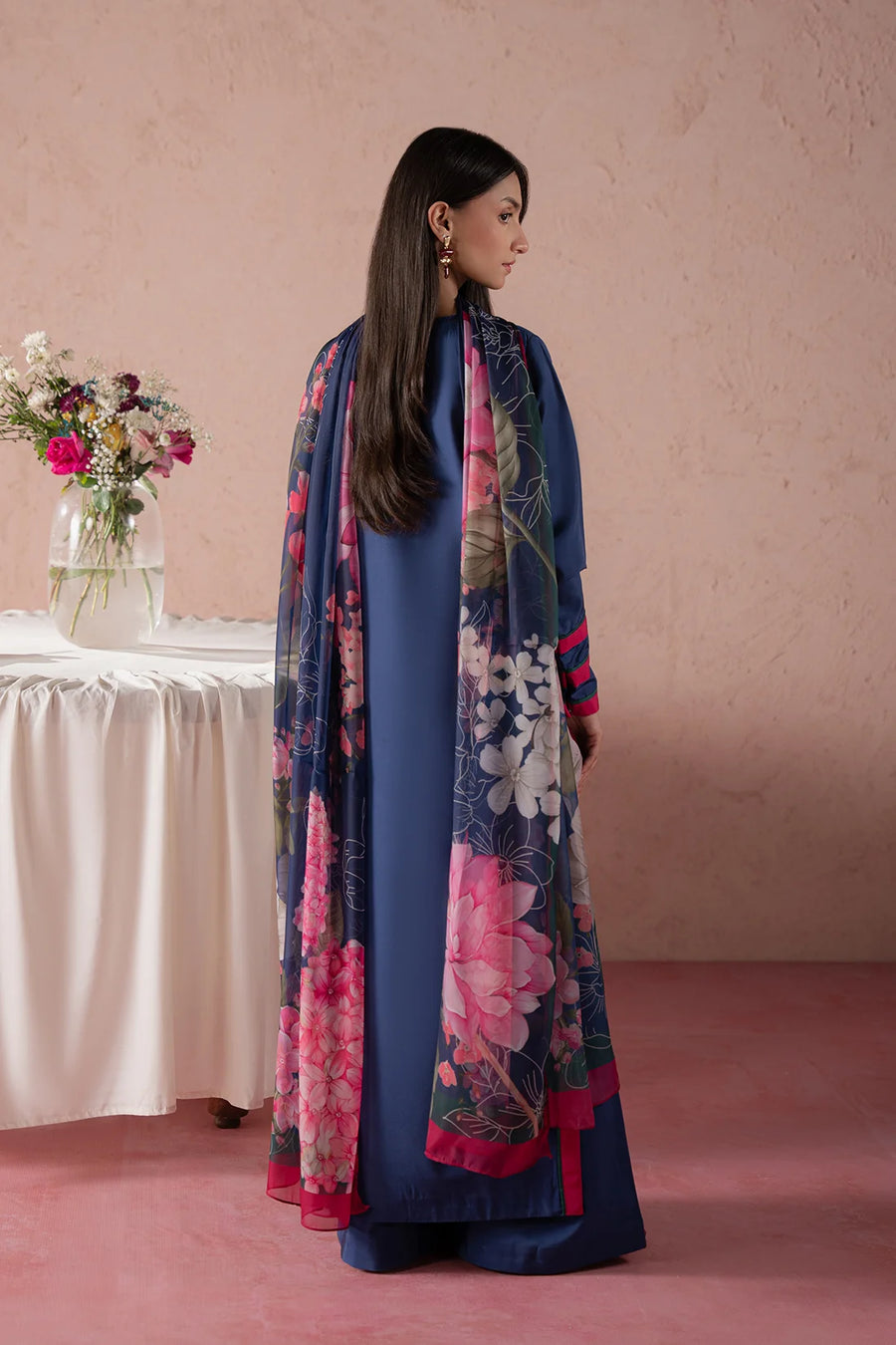 Nerisse blue & pink crepe 3-piece suit by Jahaan, photo 2 of 6