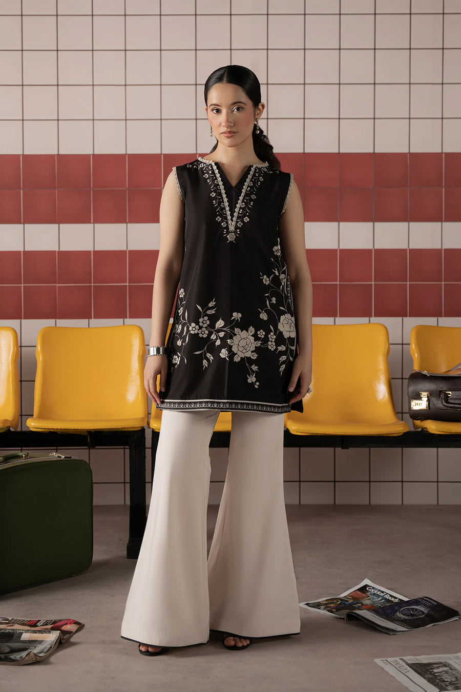 Nox, a black & ivory silk lawn 3-piece suit by Jahaan